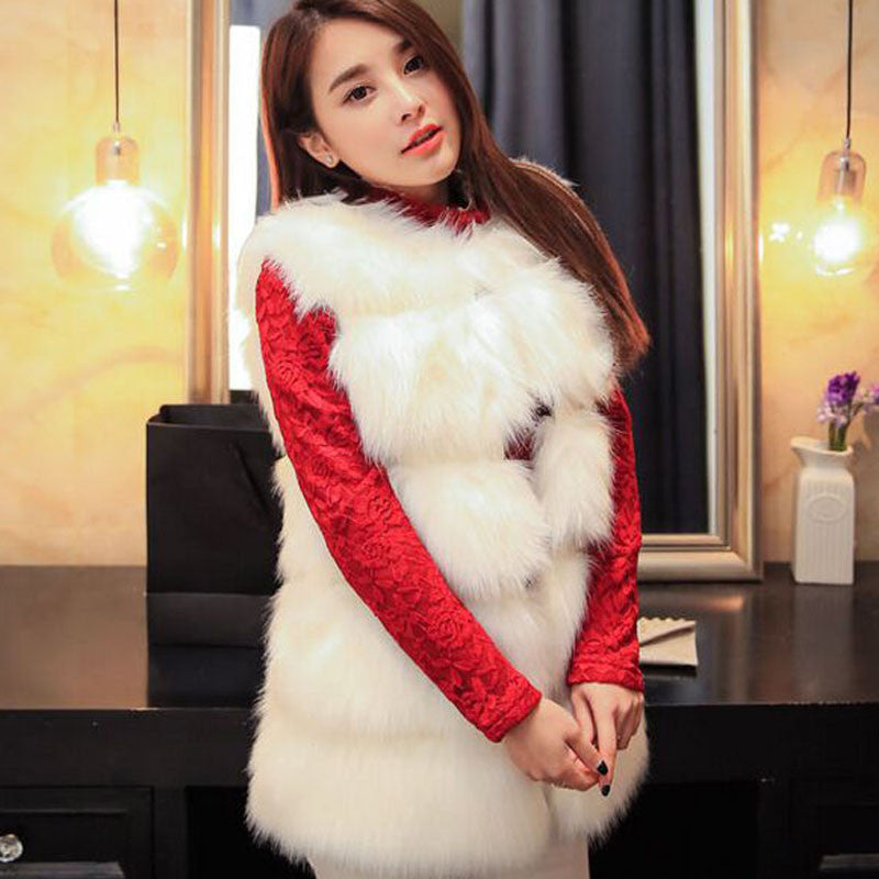 Warm Fashion Women Coat Fur Vest High-Grade Faux Fur Coat Fox Fur Long Vest Plus-Dollar Bargains Online Shopping Australia