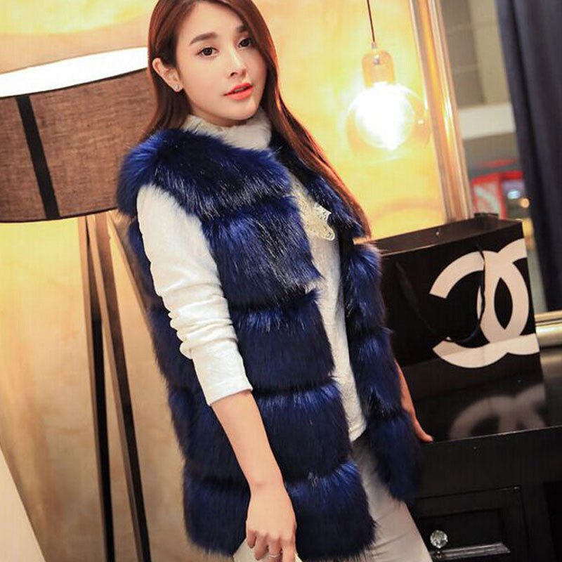 Warm Fashion Women Coat Fur Vest High-Grade Faux Fur Coat Fox Fur Long Vest Plus-Dollar Bargains Online Shopping Australia