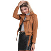 Zipper basic suede jacket coat motorcycle leather jacket Women outwear Pink belted short winter jackets-Dollar Bargains Online Shopping Australia