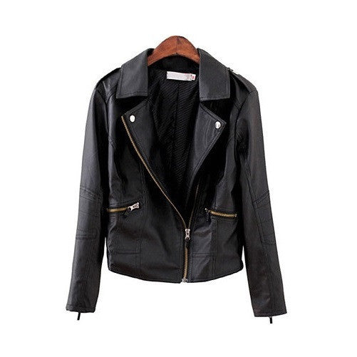 Fashion Turn Down Collar Women Leather Jackets Slim PU Leather Motor Jacket for Women Casaco Feminino Size 3XL, CB018-Dollar Bargains Online Shopping Australia