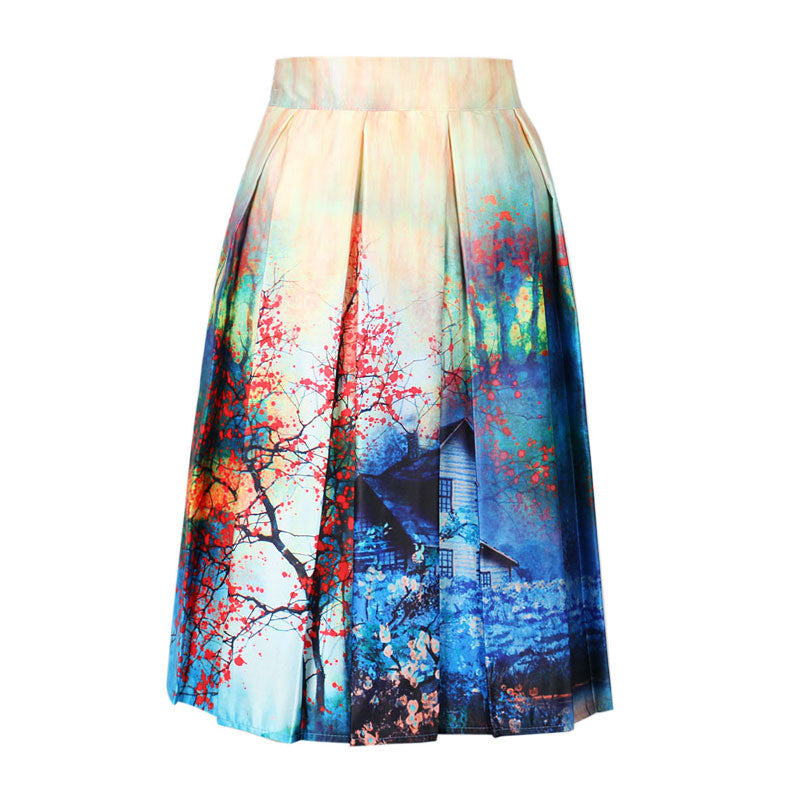 DayLook Summer Skater Skirt Vintage Charm Lady Multi Scene Print Pleated Midi Office Skirt Tutu Elegant Womens Skirts Saia-Dollar Bargains Online Shopping Australia