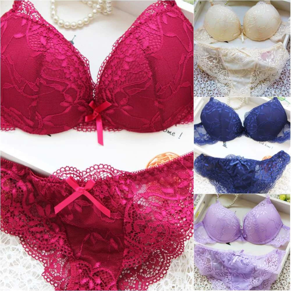 Fashion lace thin deep V-neck push up underwear vintage solid color br